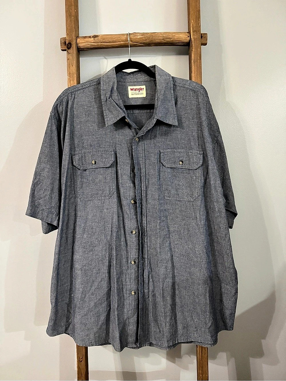 100% Cotton Wrangler Authentics Men's Cotton Shirt Gray Size 2XL/2TG